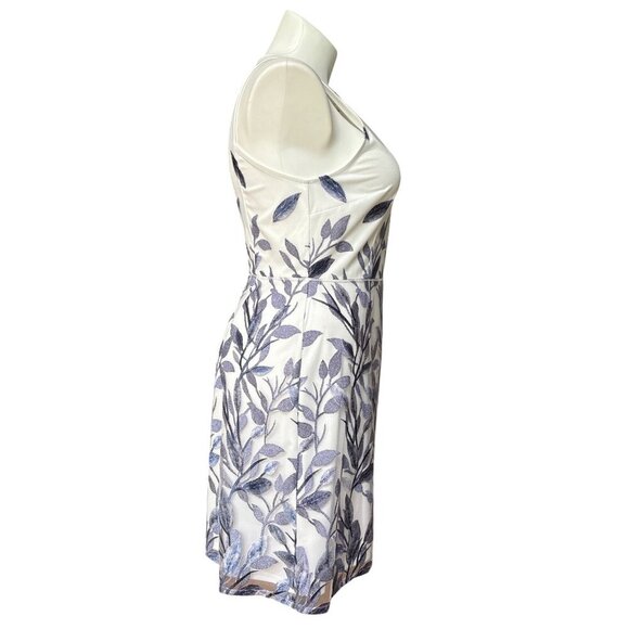 Adrianna Papell NWT $159 Blue Leaf Embroidered A-Line Dress, Women's Size 14 - Picture 5 of 12